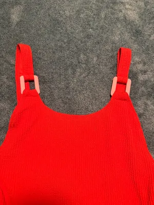 NWOT Aerie Crinkle Birthday Scoop Cheekiest One Piece‎ Swimsuit Size Medium Red thumbnail 2