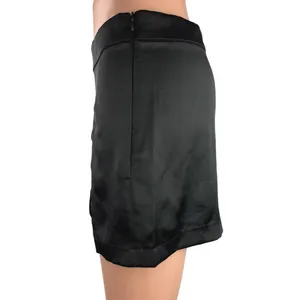 Steve Madden Black Silk Satin Mid Side Zip Stretch Straight Mini Slip Skirt 4 thumbnail 2