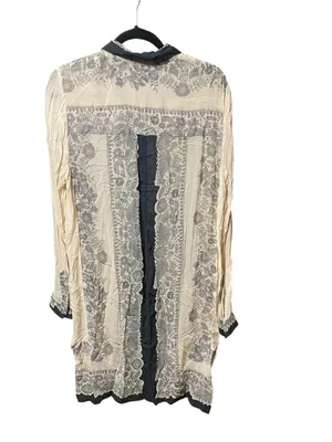 Lucky Brand Chiffon sheer Lace print Kimono Coverup Coastal boho resortwear thumbnail 5