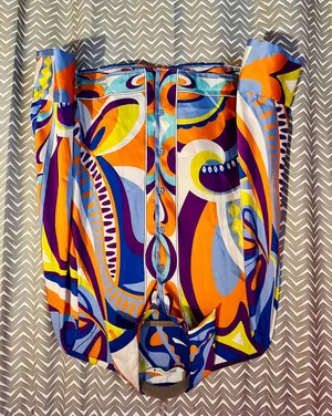 ZARA | Multicolored Printed Satin Blouse, Pucci Style, Size S thumbnail 1