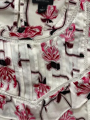 Ann Taylor Pink Floral Ruffle-Trim Long Sleeve Blouse thumbnail 2
