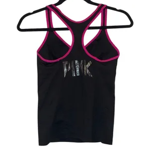 Victoria's Secret PINK Black Racerback‎ Tank Top with Pink Trim Push Up Cami thumbnail 3