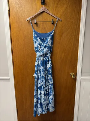 Joie Sleeveless Cotton Blend Long Floral Tie Waist Midi Maxi Dress Blue 16 thumbnail 12