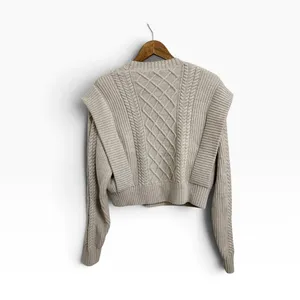 Babaton Aritzia Seek Cable Knit sweater Beige oatmeal Cropped Small thumbnail 6