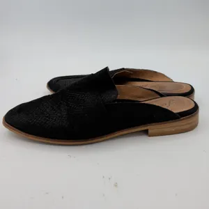 Free People At Ease Black Leather Snakeskin‎ Embossed Loafer Mules EU 37 Womens thumbnail 2