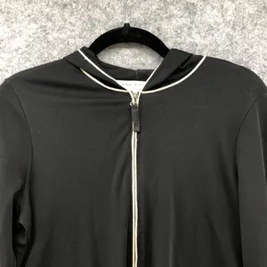 Max Studio Knit Stretch Hoodie Black Ivory Contemporary Zip Up Womens Large L thumbnail 3