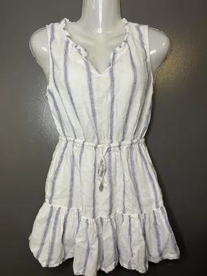 Blue Island Dress Womens XS White Striped Ruffle Hem Drawstring Waist Sundress thumbnail 2