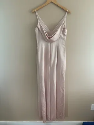 Dessy After Six Draped COWL-BACK Princess Line Dress FRONT SLIT in Cameo Size 4 thumbnail 4