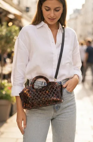 NWT Chic Brown Tortoise Shell Jelly Crossbody Handbag 2-in-1 Chic Summer Tote thumbnail 1