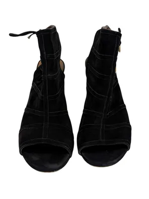 Aquazzura Oui Baby 105 Black Suede Lace Up Peep Toe Stiletto Bootie Size 39/US 9 thumbnail 5