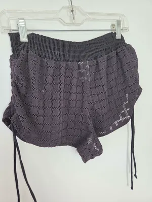 No Boundaries Swim Cover Up Bottom Black Crochet Knit Ruched Sheer Ties Small thumbnail 7