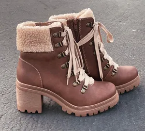Coganic Sherpa lace Up Lug Sole Boot Brown Size 6 thumbnail 1