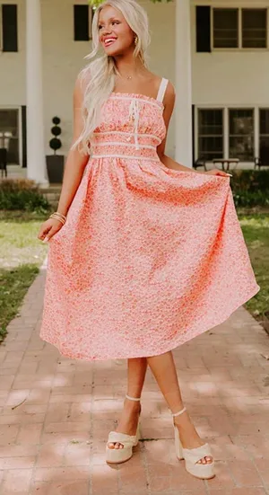 entro Peach Floral Midi Dress thumbnail 1