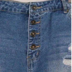 High‎ Waisted Distressed Denim Shorts Womens Size 2XL Blue Button Fly Raw Hem thumbnail 2