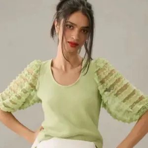 Anthropologie Dolan puff ruffle sleeve top lime green sz‎ XS thumbnail 1