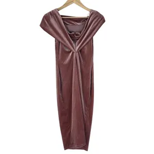Gianni Bini Off-Shoulder Solid Velvet Midi Dress Rose Pink Formal Elegant Size M thumbnail 4