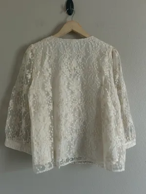 Boho Bow Tie Textured Lace Top (Ivory) Jodifl small NWT thumbnail 3