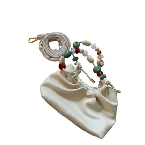 Urban Expressions Cream Faux Leather Beaded Drawstring Shoulder Bag Crossbody thumbnail 5