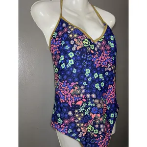 Aerie Swimsuit Womens XL Blue Floral One Piece Triangle Crisscross Back Strappy thumbnail 4