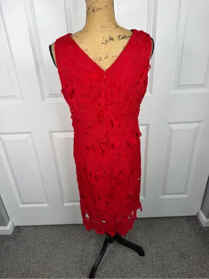 Sociology XL Red Floral Crochet Lace Midi Dress Sleeveless NWT thumbnail 6