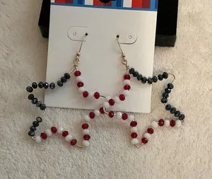 Patriotic Beaded Star Hoop Earrings - Red, White & Blue thumbnail 1