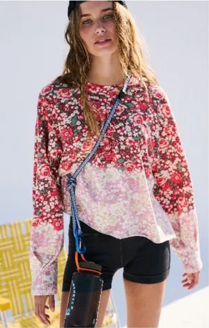 Free People MOVEMENT Inspire Floral Printed Layer Faded Poppy‎ Red Size Small thumbnail 1