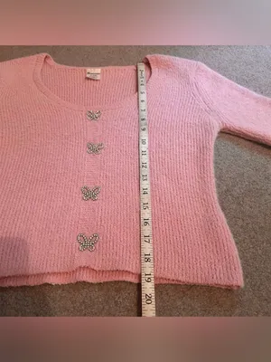 Pink Fuzzy Rhinestone Butterfly Button Long Sleeve Sweater thumbnail 11