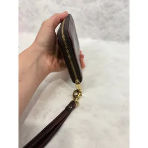 Fossil Logan Zip Around Clutch Wallet Burgundy Leather Teal Interior Wristlet thumbnail 11