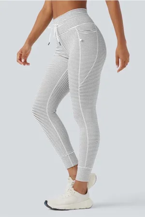 High-Waist Halara Striped Leggings - White/Black thumbnail 1