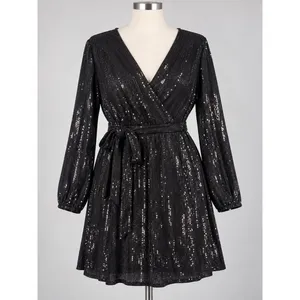 Cara Santana x Nine West Black Sequin Wrap Mini Holiday Chic Formal Dress XL thumbnail 2