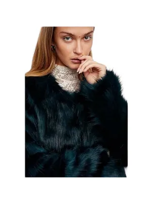 Free People Frankie Faux Fur Jacket Dark Emerald Green Teal Coat Size Medium thumbnail 8