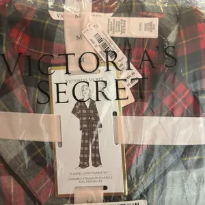 VICTORIA'S SECRET‎ Red Plaid xmas Flannel Long Pajama Set inseam short thumbnail 4