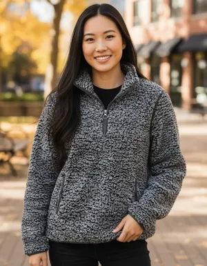 Thread & Supply Cozy Sherpa Fleece Pullover Sweatshirt 1/4 Zip Grey‎ Size Small thumbnail 1