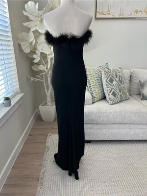 Jessica McClintock Gunne Sax Strapless Feather-Trim Black Evening Gown Size 7/8 thumbnail 4
