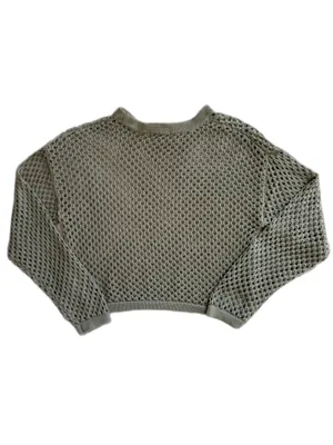 Aeropostale Olive Green Open Knit Cropped Sweater Boho Festival Aesthetic Medium thumbnail 5