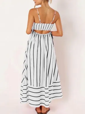 Striped Smocked Back Spaghetti Strap Maxi Sundress Size Small NWT thumbnail 2