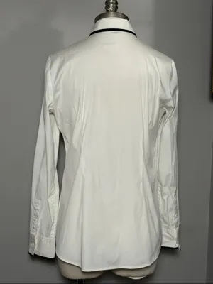 Ann Taylor Size 8 White Button Up Shirt with Black Piping thumbnail 2