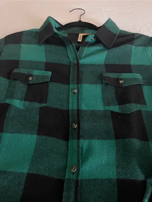 Passport Green Black Plaid Flannel Button Down Shirt - Size XL - 100% Cotton thumbnail 5
