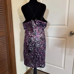 Dress The Population Amiya Purple & Silver Sequin Mini Dress XL thumbnail 4