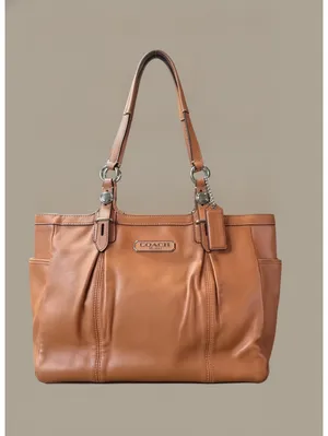 Coach Leather Shoulder Tote Bag in Metallic Orange thumbnail 1