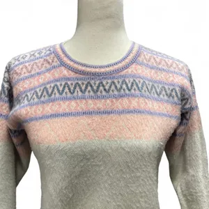 Aprés Style Preppy Pink Puprple Wool‎ Blend Fair Isle Sweater thumbnail 2