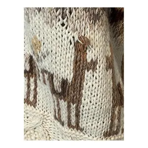 Red Camel Llama Novelty Cardigan Sweater Womens Large Cream Brown Vintage‎ Ramie thumbnail 7