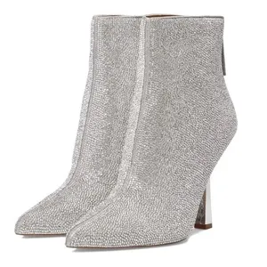 Steve Madden Callen Silver Rhinestone Ankle Pointed Toe 4.35" Mirror Heel 8 Boot thumbnail 12