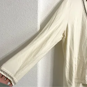 J Jill Womens Cardigan Ivory One Button Emroidered Hooded Cotton Size Large thumbnail 5