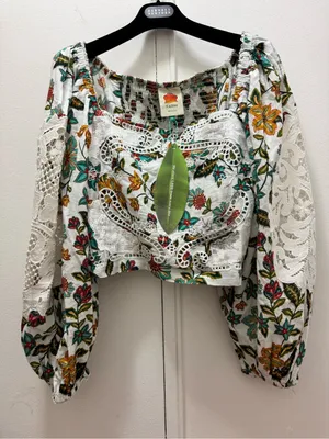 Nwt $198 Farm Rio Off-White Lace Botanicals Blouse Xl thumbnail 6