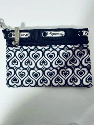 Lesportsac Black & White Heart Motif Crossbody Wristlet Pouch 7”x4.5” - 18” drop thumbnail 4