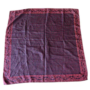 70's vintage geometric foulard square neck scarf bandana silk navy red wrap thumbnail 2