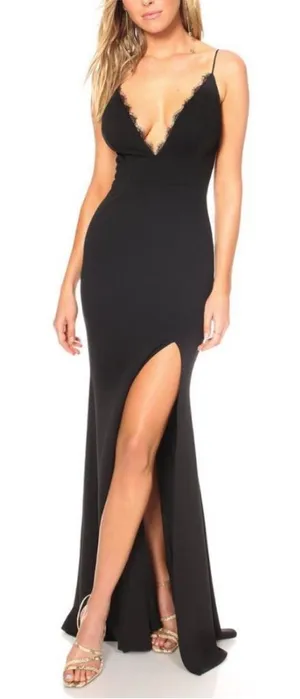 Katie May Black Plunge Low Back Saylor Gown Maxi Dress Womens Size Small‎ NEW thumbnail 1