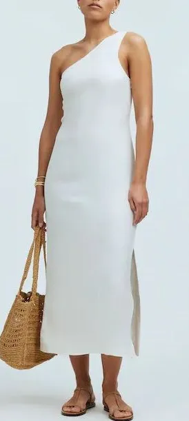 NWT Madewell One-Shoulder Midi Dress in Lighthouse White Size 2 thumbnail 1