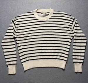 Madewell Womens XS 100% Cashmere Striped Crewneck Sweater Ivory Black thumbnail 1